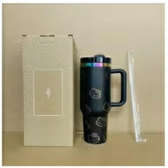NIB! Limited Edition STANLEY Black Travel Mug w/ Iridescent Rainbow HELLO KITTY - Picture 3 of 4